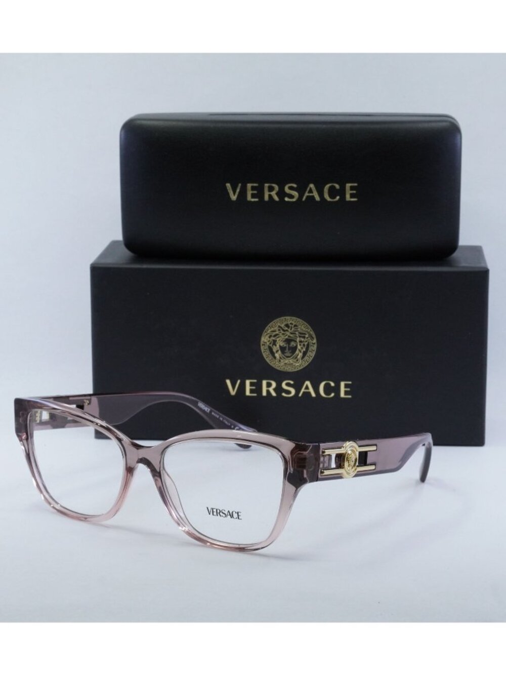 Versace VE3347 5435 Cat Eye Eyeglasses – Pink Transparent 54mm